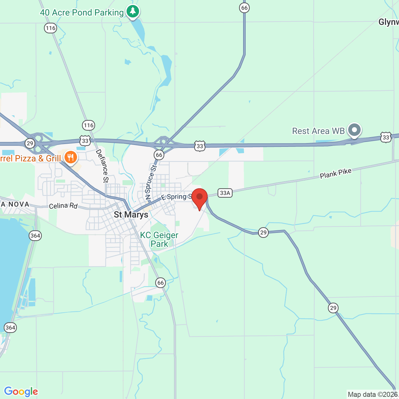Google map image of our location in 1165 S. Knoxville Ave. Saint Marys, OH