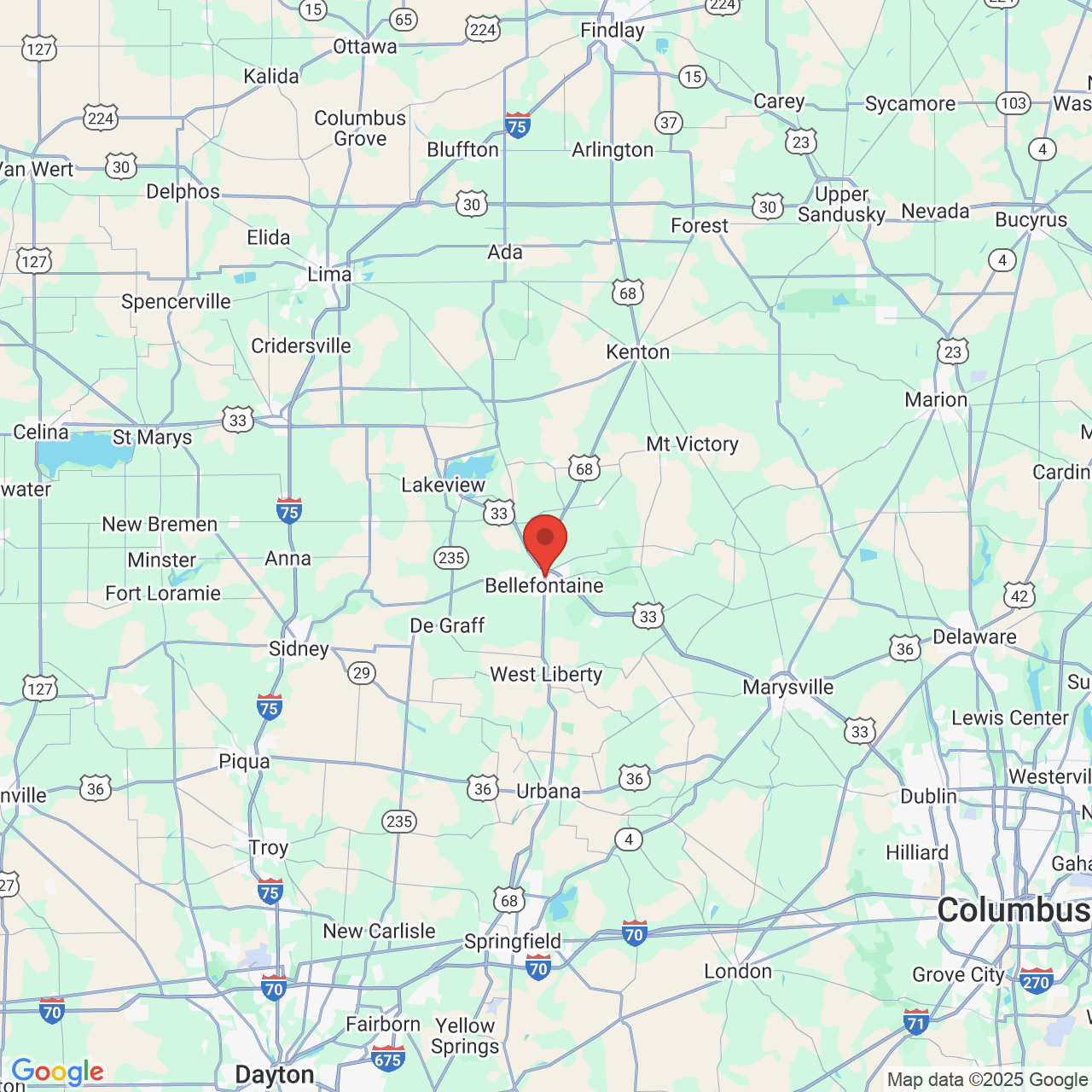 Google map image of our location in 715 Rush Ave. Bellefontaine, OH