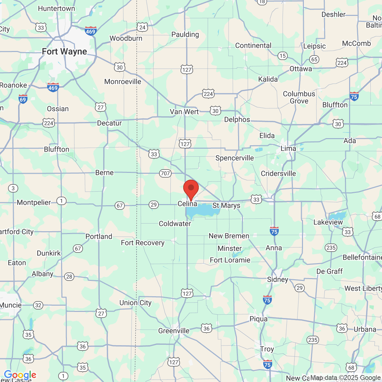 Google map image of our location in 801 Pro Drive Celina, OH
