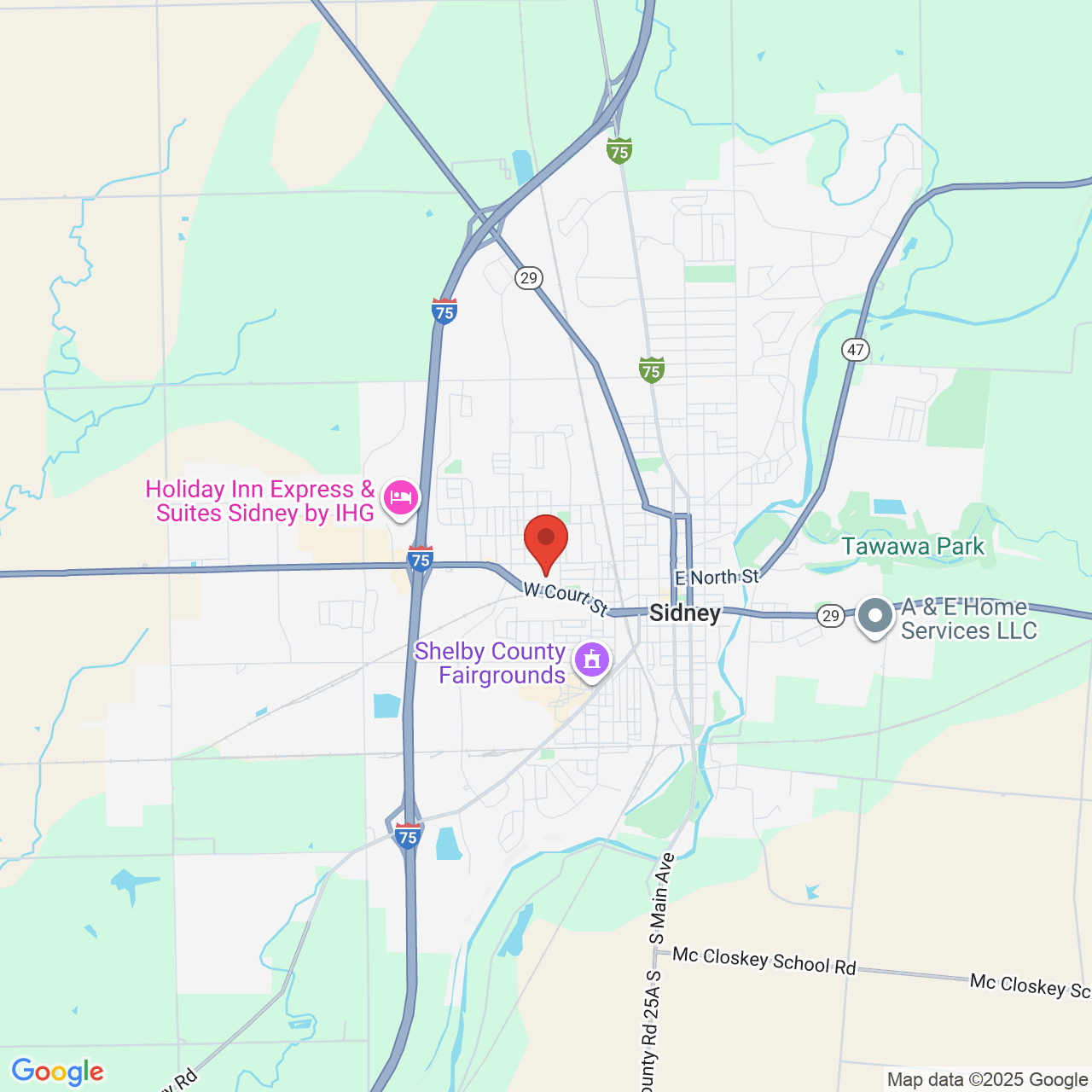 Google map image of our location in 915 W Michigan St Sidney, OH