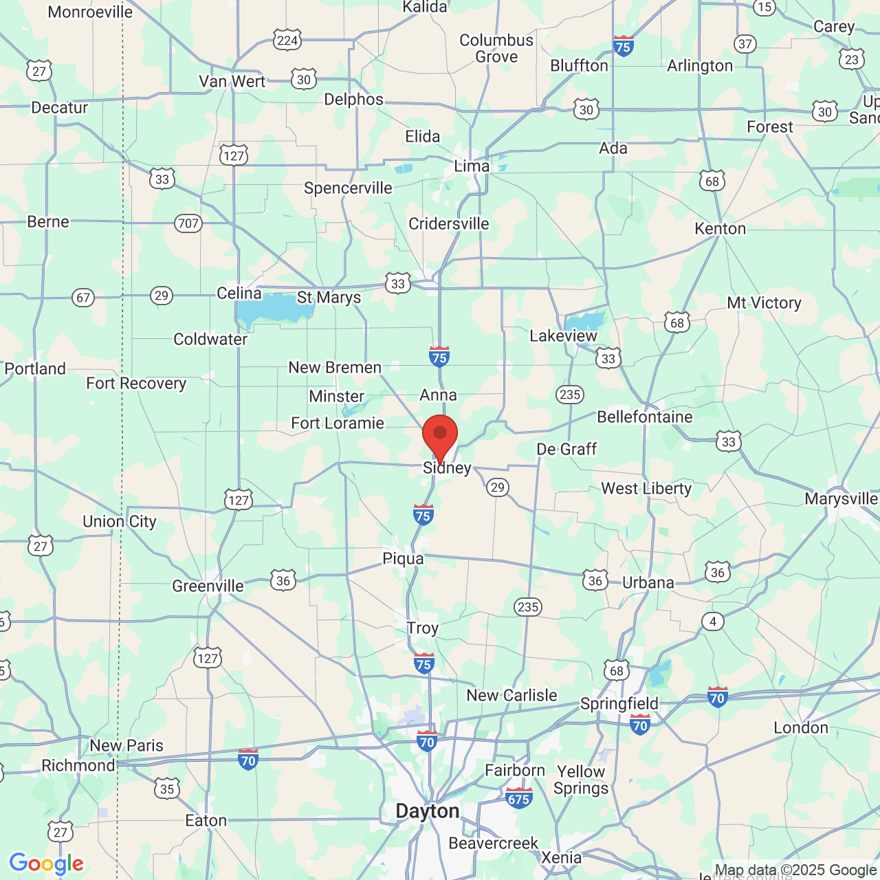 Google map image of our location in 915 W Michigan St Sidney, OH